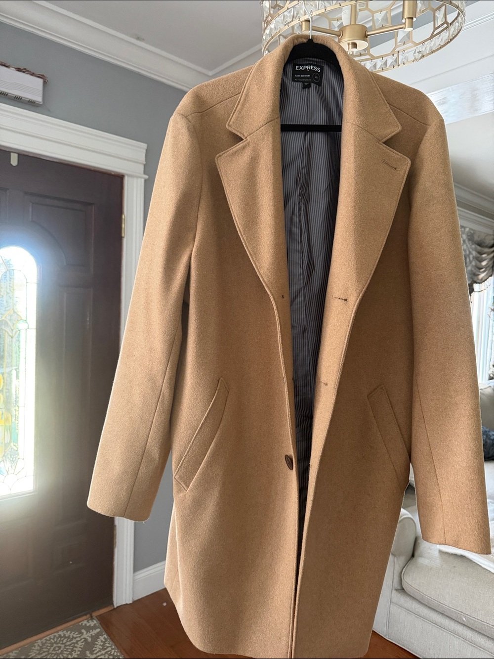 Express Men's Camel Wool-Blend Pea Coat
